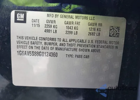 2016 Cadillac Cts V-Sport Premium from USA, damaged, VIN 1G6AV5S88G0124360